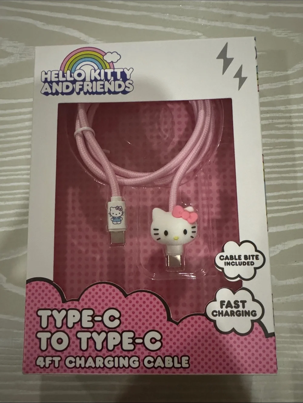 Hello Kitty Pink Type-C to Type-C Charging Cable with Character Cable Bite